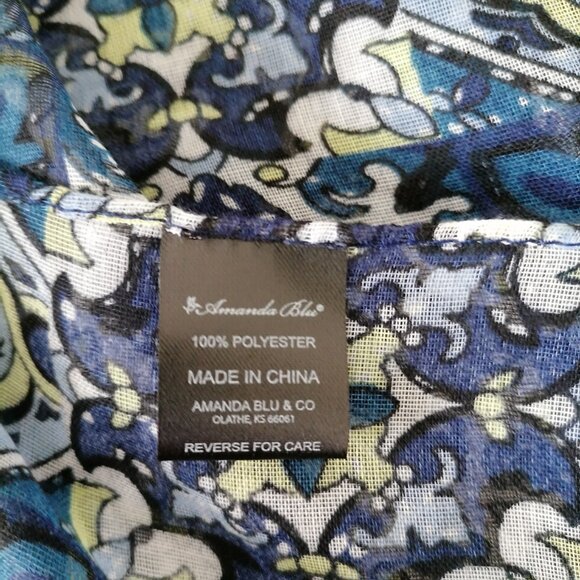 NWT Amanda Blue Womens Blue Open Front Tassel Hem Floral Cover Up One Size - Picture 7 of 8